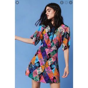 Nasty Gal Paisley Patch Printed Collar Skater Dress Size 6